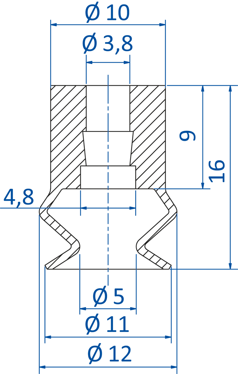 Размер сильфонной вакуумной присоски FIPA серии SKT-B1 23.011.234.19